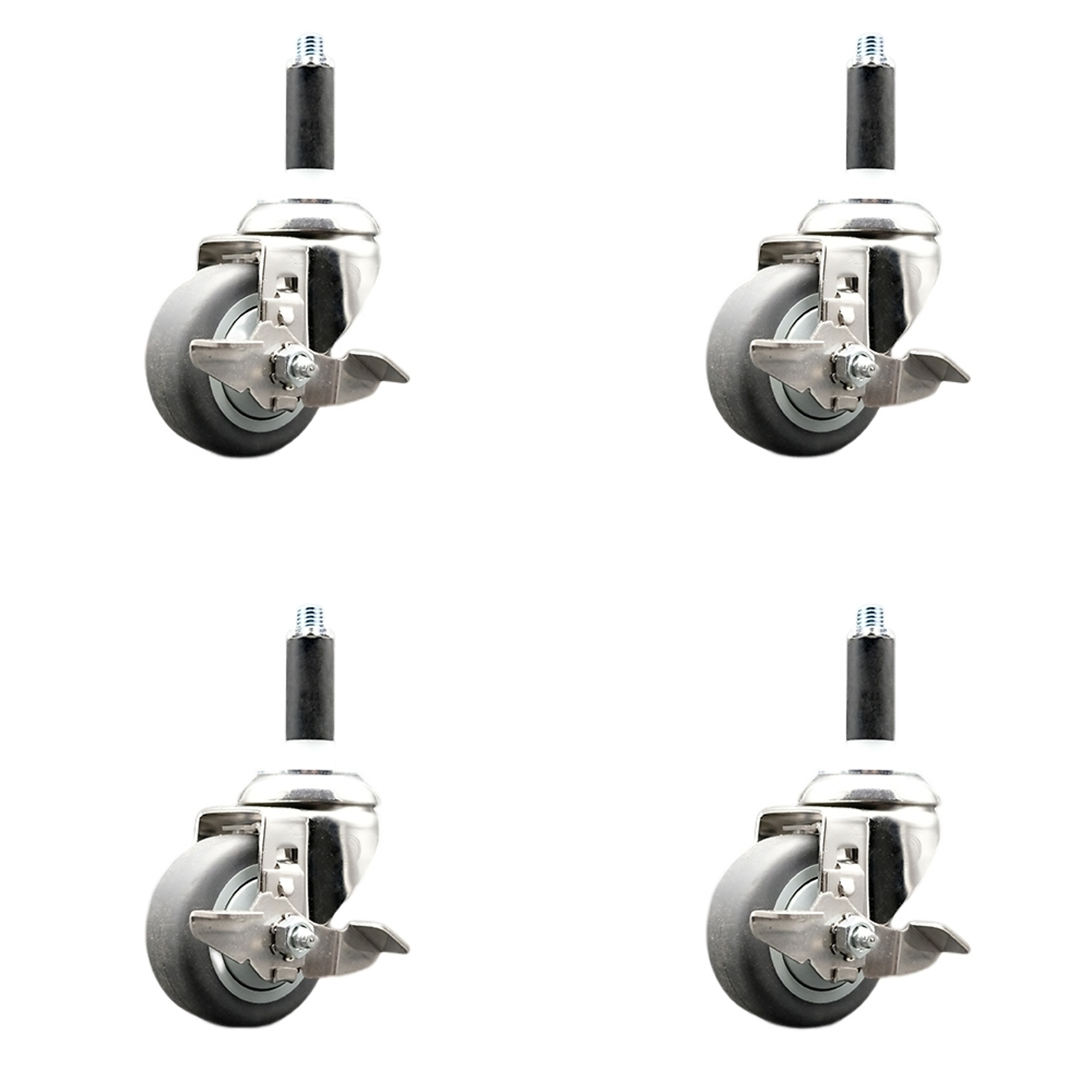 Service Caster, 3 1/2in. x 1 1/4in. Stem Casters, Wheel Diameter 3.5 in, Caster Type Swivel, Package (qty.) 4, Model# SCC-SS316EX20S3514-TPRB-TLB-34-4